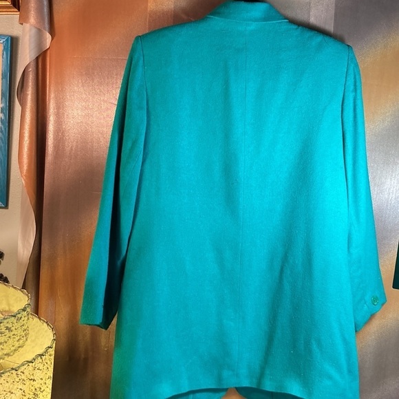 Vintage 90’s Mark Alan Big Shoulder Silk Blazer Jacket Turquoise Size 10 - Picture 4 of 4